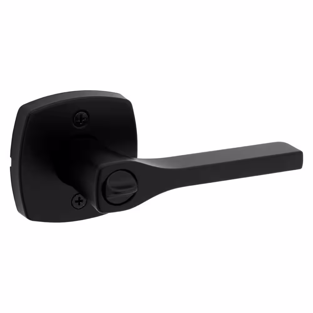 Kwikset Tripoli Matte Black Keyed Entry Door Lever with Soft Modern Rose Featuring SmartKey Security