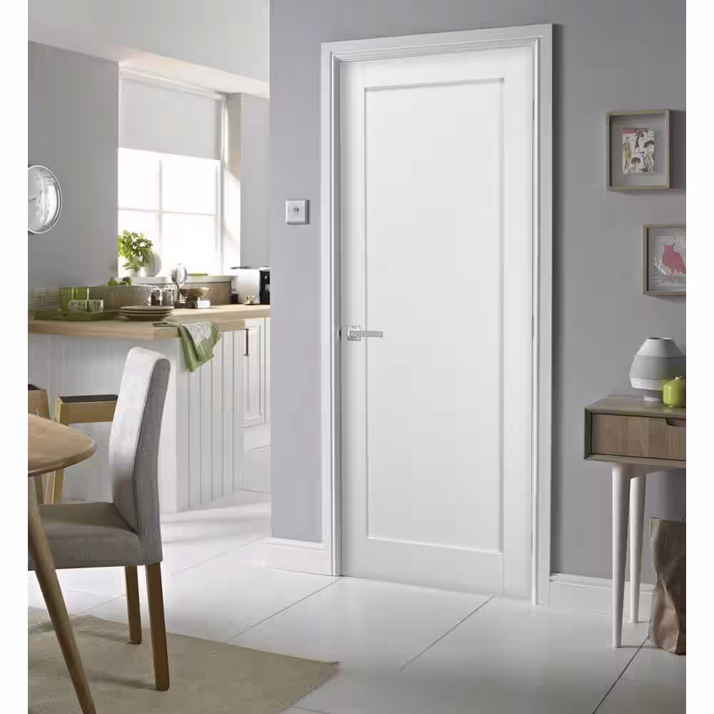 Sartodoors 4111 42 in. x 80 in. Single Panel No Bore Solid MDF Frosted Glass White Finished Pine Wood Interior Door Slab