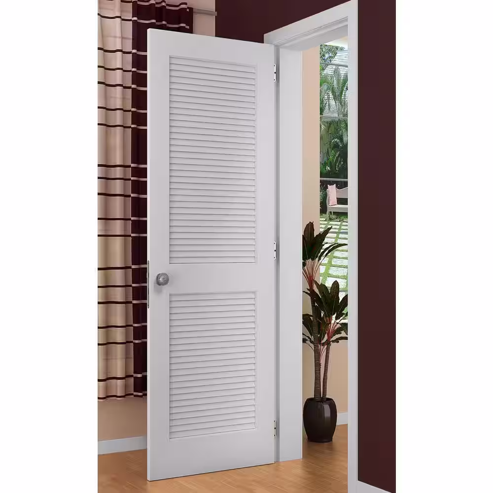 Kimberly Bay 24 in. x 80 in. Traditional Louver Louver Solid Core Wood White Interior Door Slab