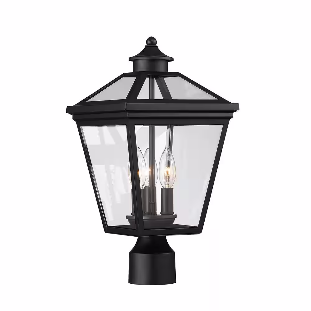 Savoy House Ellijay 9 in. W x 17.5 in. H 3-Light Black Hardwired Outdoor Deck Post Light with Clear Glass Panes