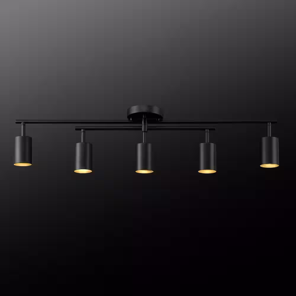 Globe Electric 2.8 ft. Matte Black Indoor Hard Wired Track Lighting Kit with Center Swivel Bar with Pivoting Shades, Step Heads