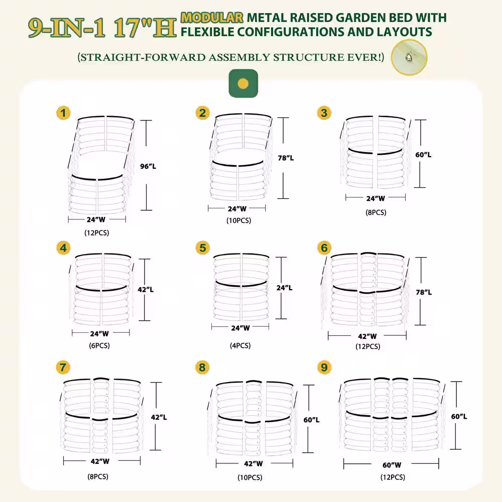 None 8 ft. x 2 ft. x 1.4 ft. 9 in 1 Metal Raised Garden Bed Modular Planter Box Outdoor, Pearl White