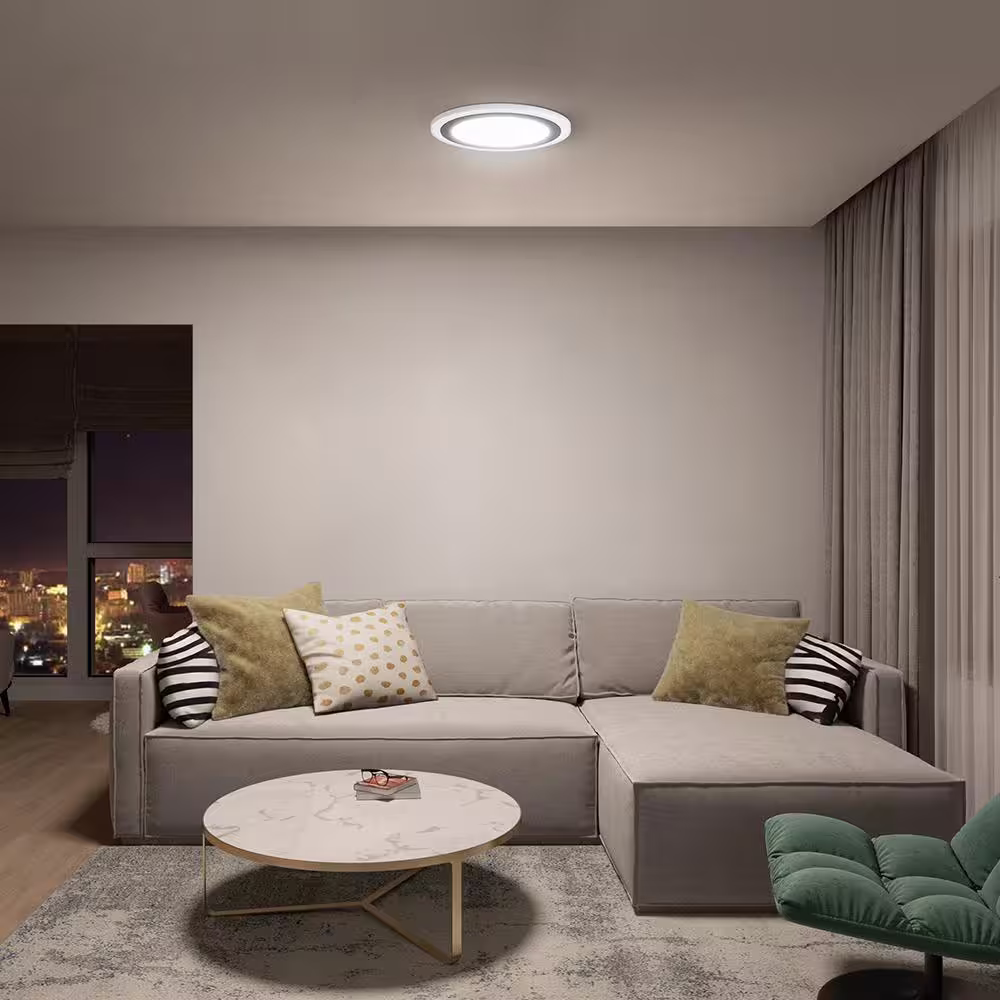 Hampton Bay Clement Round Flat Panel 13 in. Black Indoor Integrated LED Flush Mount with Color Changing and Night Light