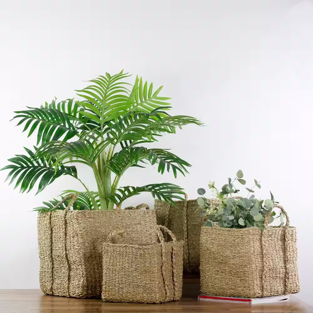 Northlight Set of 4 Rustic Beige Square Wicker Table and Floor Baskets (Set of 3)
