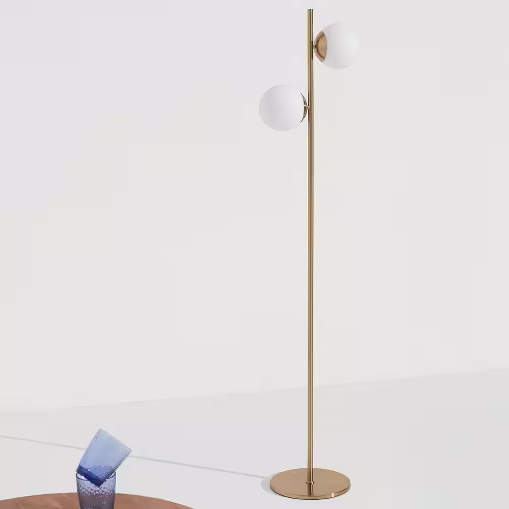 Brightech Sphere 65 in. Brass LED Floor Lamp with 2 Frosted Globe Shades