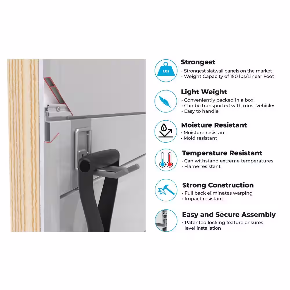 CROWNWALL Super Bundle 48 in. H x 96 in. W Slatwall Kit in Dove Gray PVC 64 sq. ft. with 25-Piece Accessory Kit