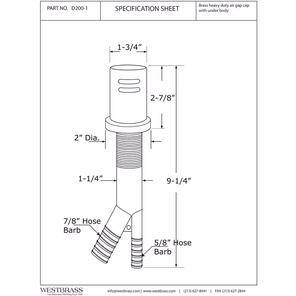 Westbrass 1-3/4 in. Air Gap Kit with Skirted Brass Cap in Stainless Steel Finish