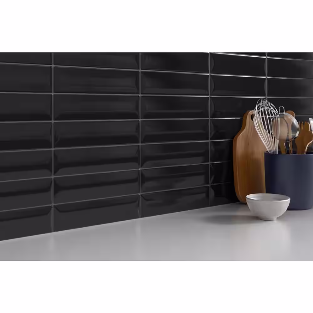 EMSER TILE Sphere Black 2.95 in. x 11.81 in. Glossy Brick Look Ceramic Wall Tile (5.808 sq. ft./Case)