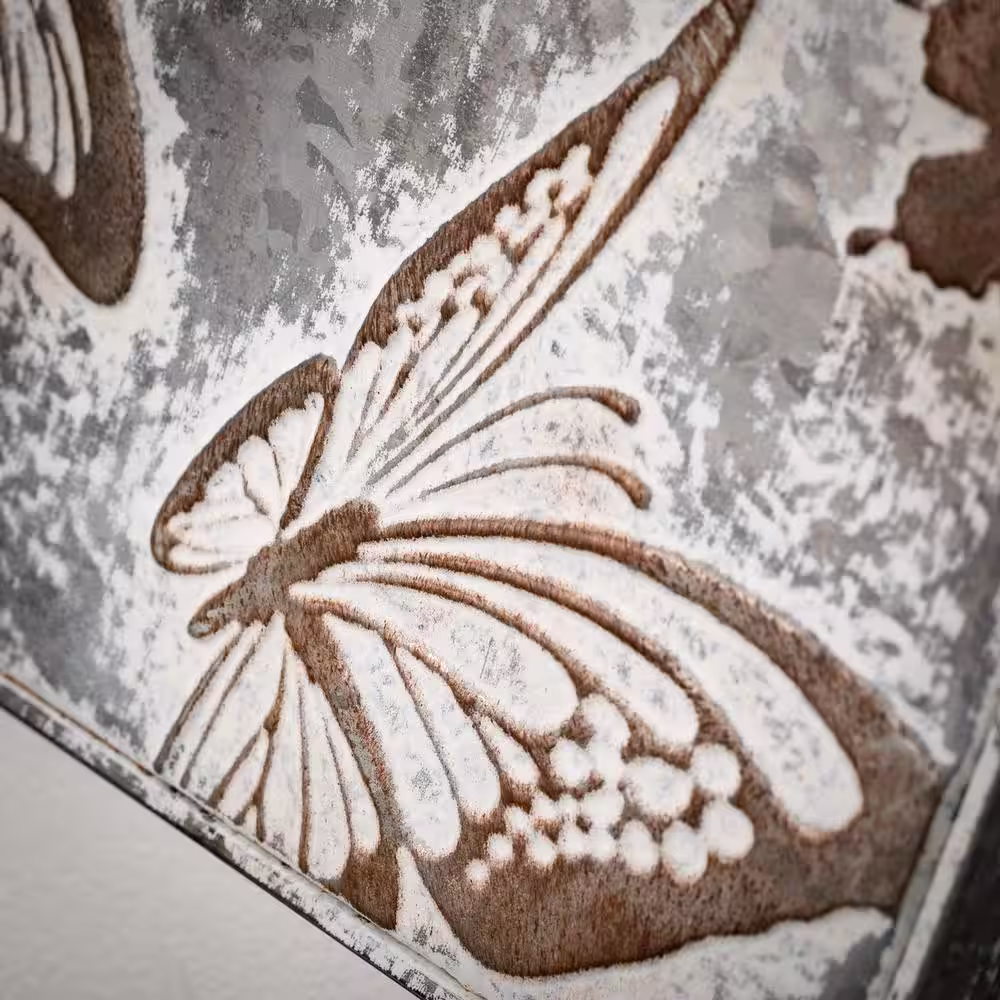 SULLIVANS 15.25 in. x 24.25 in. Gray Metal Relief Butterfly Decorative Sign