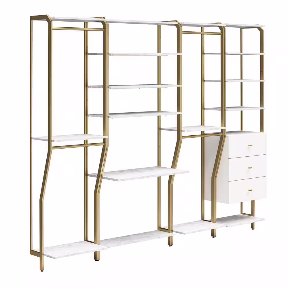 CosmoLiving by Cosmopolitan Gwyneth 108 in. W Wall Mount Adjustable Wood Closet System 4 Piece Bundle-2 Hanging Rod, 1 Vanity & 1 Drawer Unit, White
