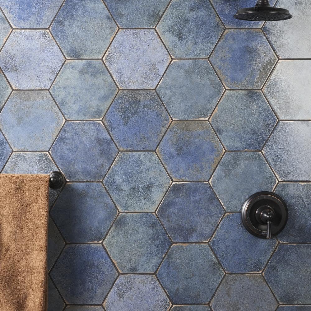 Ivy Hill Tile Mandalay Hex Blue 9.13 in. x 10.51 in. Polished Porcelain Floor and Wall Tile (8.07 sq. ft./Case)