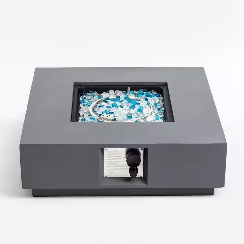 None Grey Metal Outdoor Fire Pit Table Propane Fire Pit Patio Gas Fire Pit Table