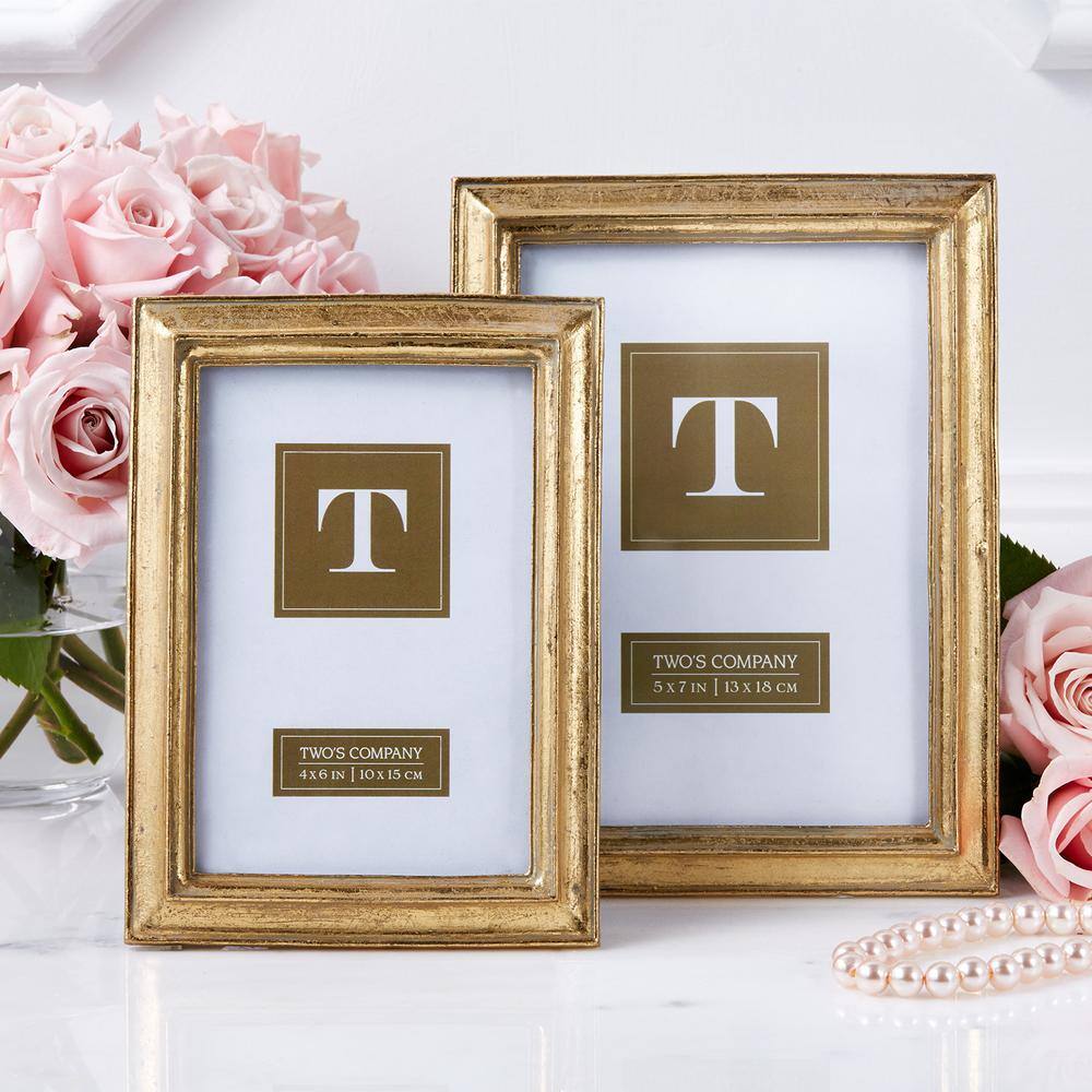 Two's Company Chatelet Gold Leaf Resin Picture Frames Includes 2-Sizes: 4 in. x 6 in. and 5 in. x 7 in. (Set of 2)