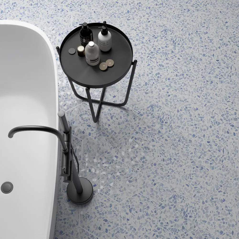 Ivy Hill Tile Fusion Hex Blue Terrazzo 9.13 in. x 10.51 in. Matte Porcelain Floor and Wall Tile (8.07 sq.ft. / Case)