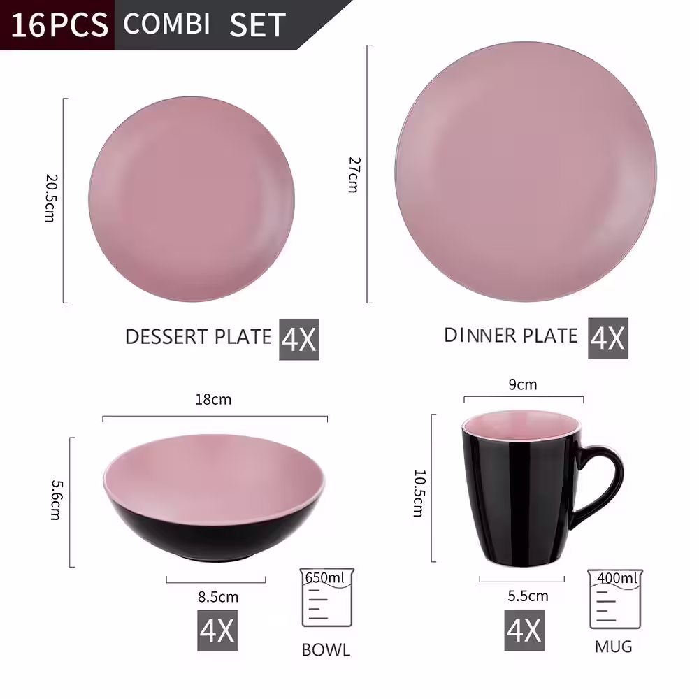 vancasso Bacche 16-Pieces Matte Pink Stoneware Dinnerware Set (Service for 4)