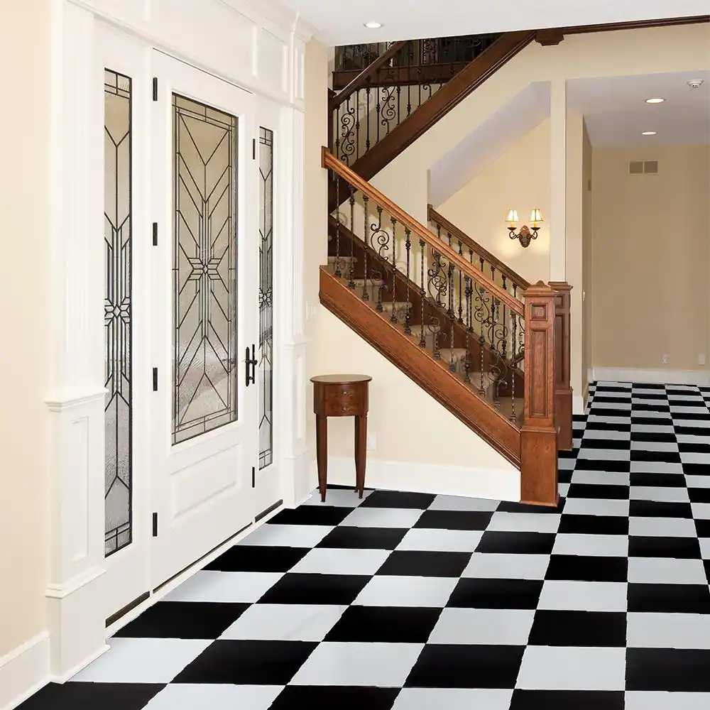 TrafficMaster Black and White 4 MIL x 12 in. W x 12 in. L Peel and Stick Water Resistant Vinyl Tile Flooring (30 sqft/case)