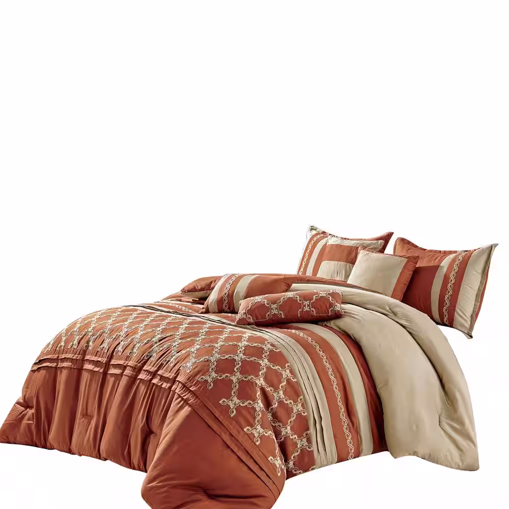 Shatex 7 Piece All Season Bedding King size Comforter Set, Ultra Soft Polyester Elegant Bedding Comforters Red