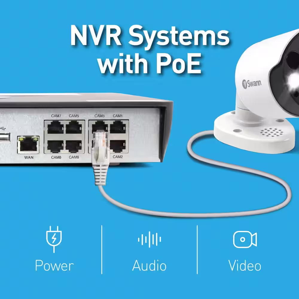 Swann 16-Channel 12MP MEGA UHD 4TB PoE Cat5 NVR Security Camera System with 8-Bullets and 8-Domes with Advanced Analytics