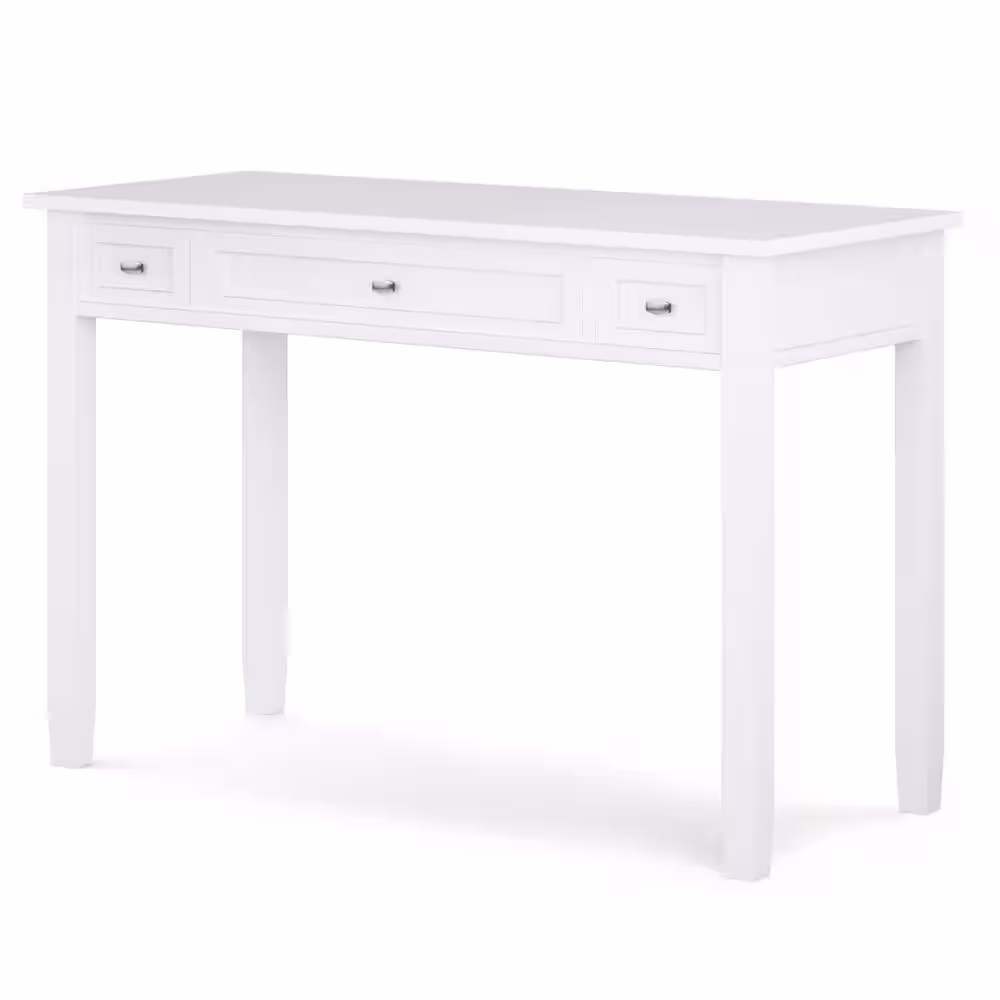 Simpli Home Kitchener 47.4 in. W White Rectangle Wooden Sofa Console Table with 2 Drawers