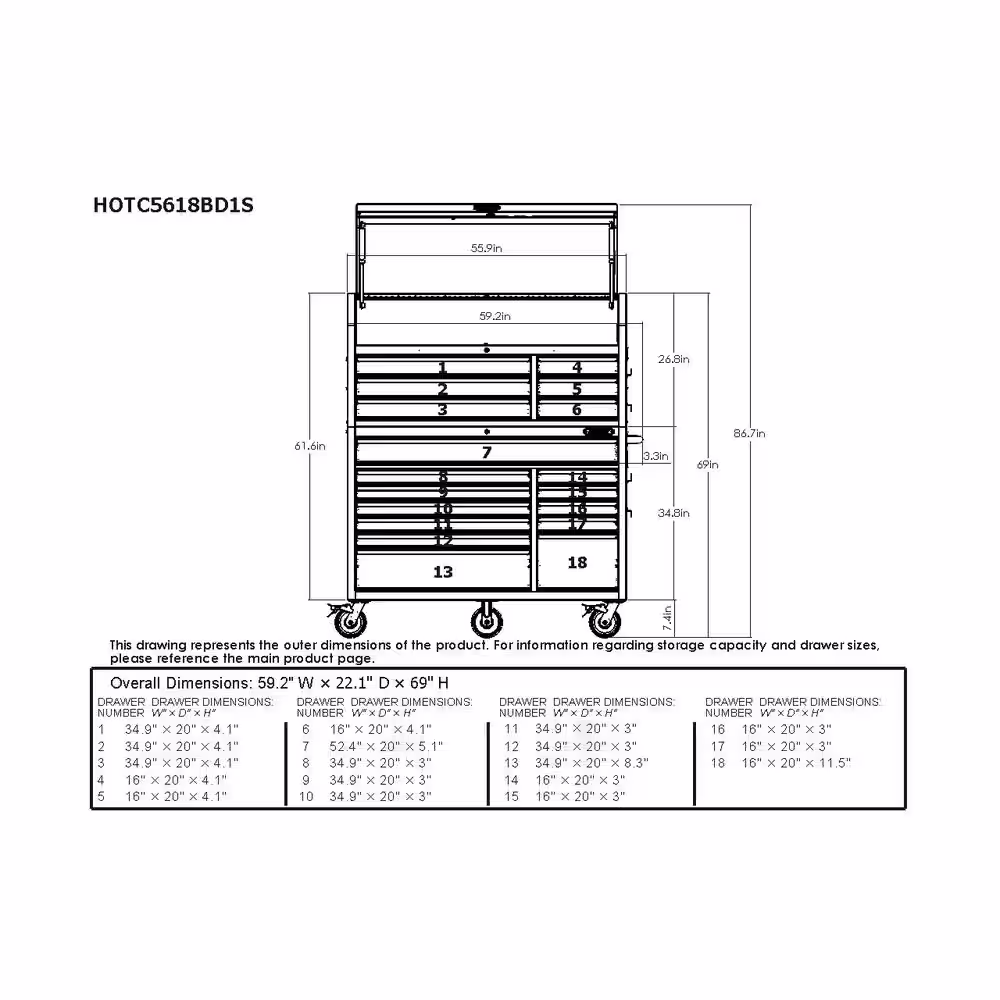 Husky 56 in. W x 22 in. D Heavy Duty 18-Drawer Combination Rolling Tool Chest and Top Tool Cabinet Set in Matte Gray