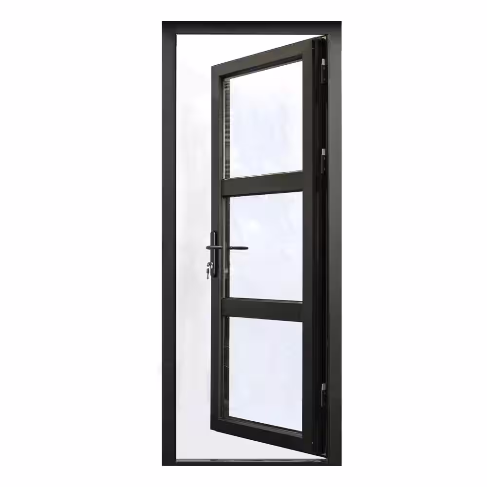 None Teza French Doors 37.5 in. x 80 in. Matte Black Aluminum French Door 3-Lite Right Hand Inswing
