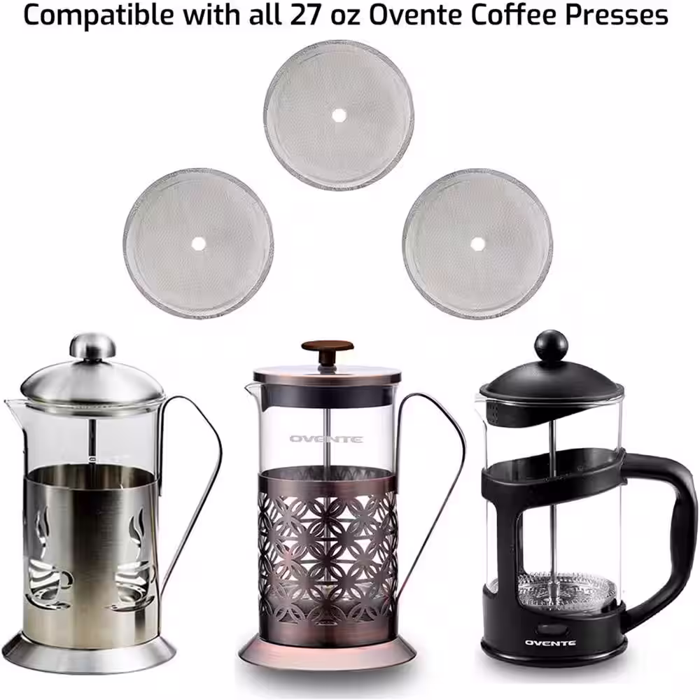 OVENTE 27 oz. Silver Stainless Steel Mesh Filter Replacement for French Press Coffee Maker (6-Pack)