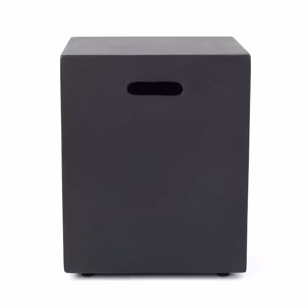 Noble House Flint Dark Gray Rectangular Stone Fire Pit Table with Tank Holder