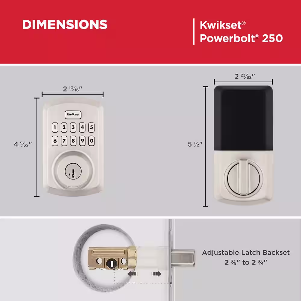 Kwikset Powerbolt 250 10-Button Keypad Satin Nickel Transitional Electronic Deadbolt Door Lock