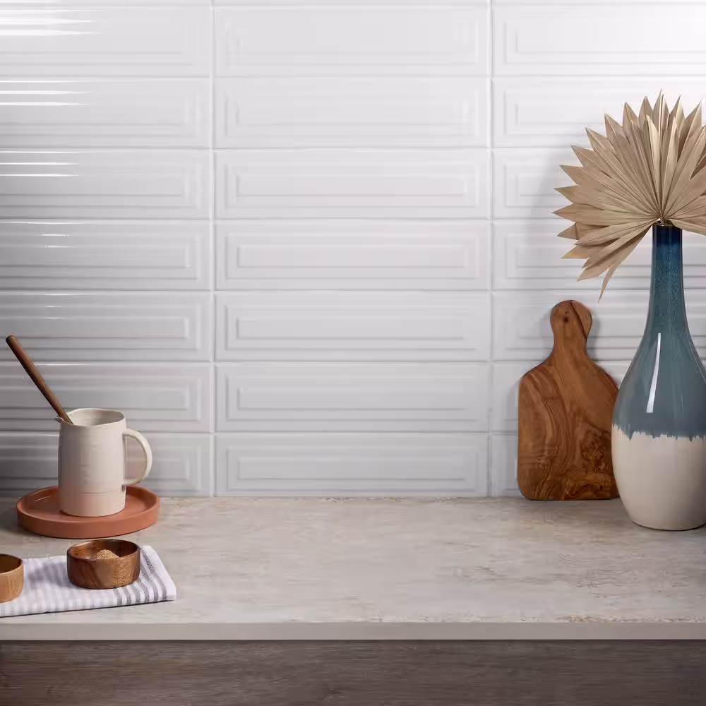 Ivy Hill Tile Colorwave Framed White 4.43 in. x 17.62 in. Polished Crackled Ceramic Wall Tile (7.08 Sq. Ft./Case)