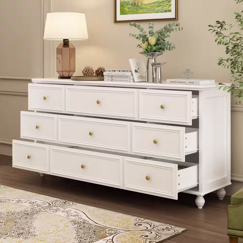 None White Wooden Modern European Style Accent Storage Cabinet with 9-Drawer
