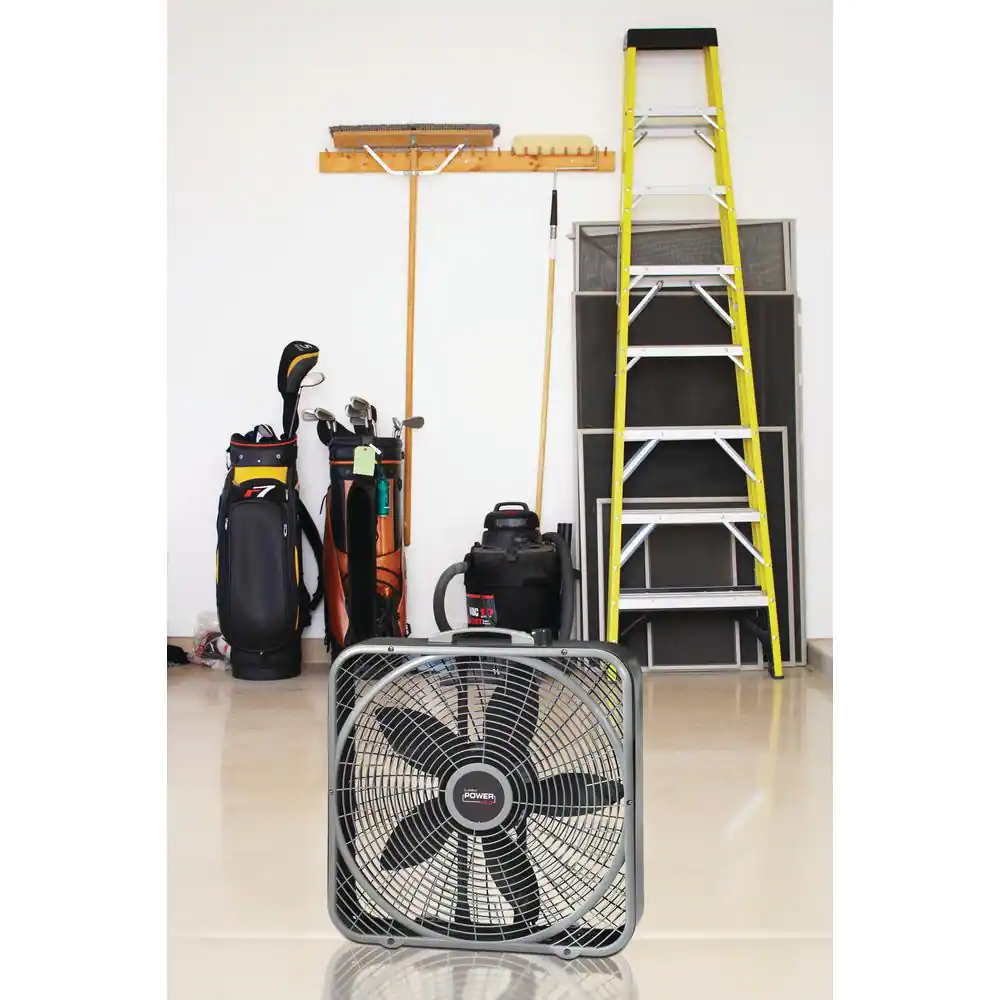 Lasko 20 in. 3 Speeds Box Fan in Gray with Weather-Shield Design for Window Use, Energy Efficent, Carry Handle, Steel Body
