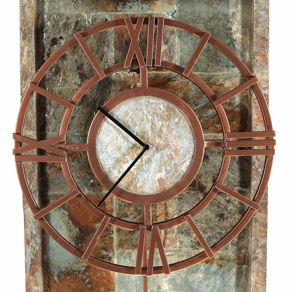 Sunnydaze Decor 49 in. Slate Clock Indoor/Outdoor Water Fountain with LED Spotlight