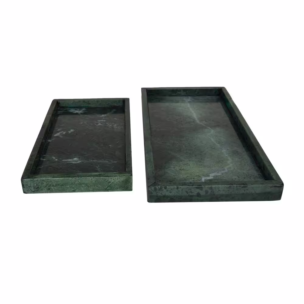 CosmoLiving by Cosmopolitan Green Marble Decorative Tray with Raised Border (Set of 2)