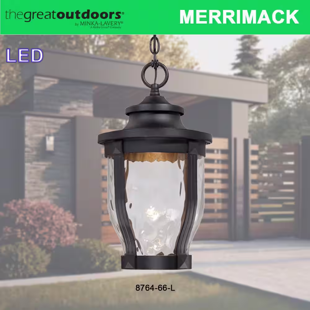 Minka Lavery Merrimack 1-Light Black Outdoor Integrated LED Hanging Lantern