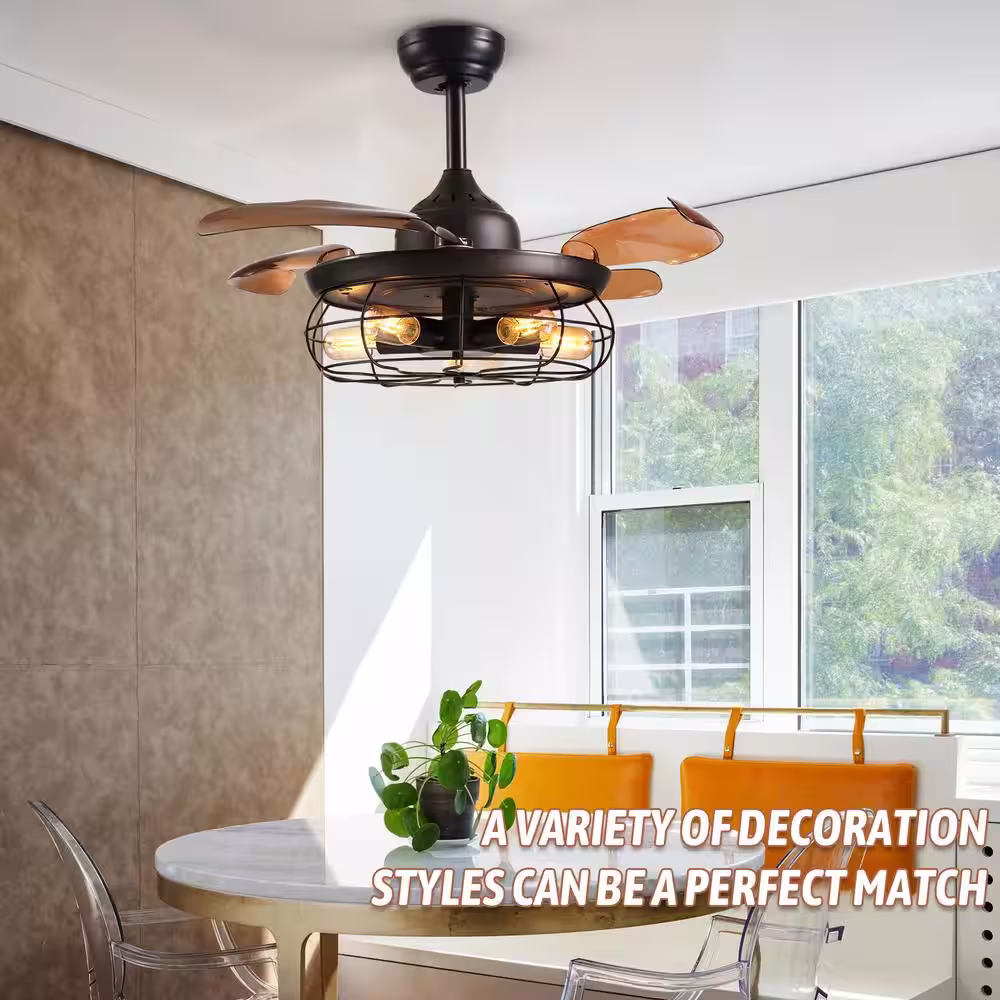 ANTOINE 36 in. Indoor Black Ceiling Fan with Lights and Remote Retractable Blades Fandelier