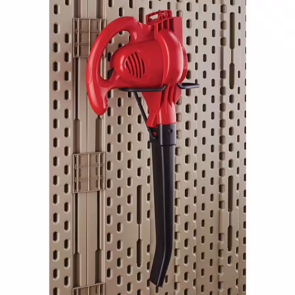 Rubbermaid Outdoor Metal Backyard Shed Shelving and 34 in. Tool Rack and Power Tool Holder