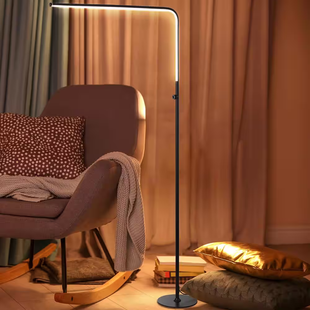 JONATHAN Y Natalie 63 in. Black LED Integrated Floor Lamp