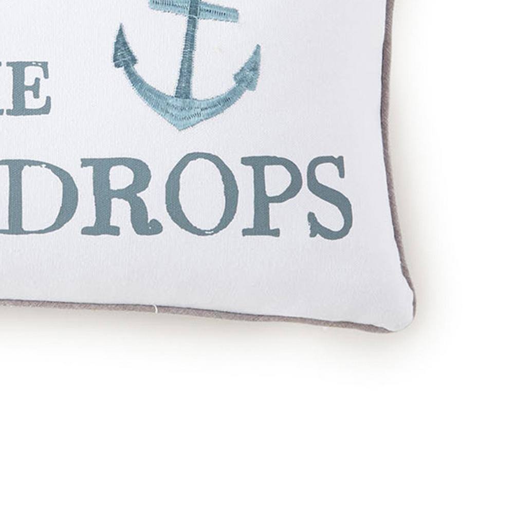 Levtex Home Provincetown White, Grey, and Soft Teal Anchor Embroidered and Trim 12 in. x 24 in. Throw Pillow