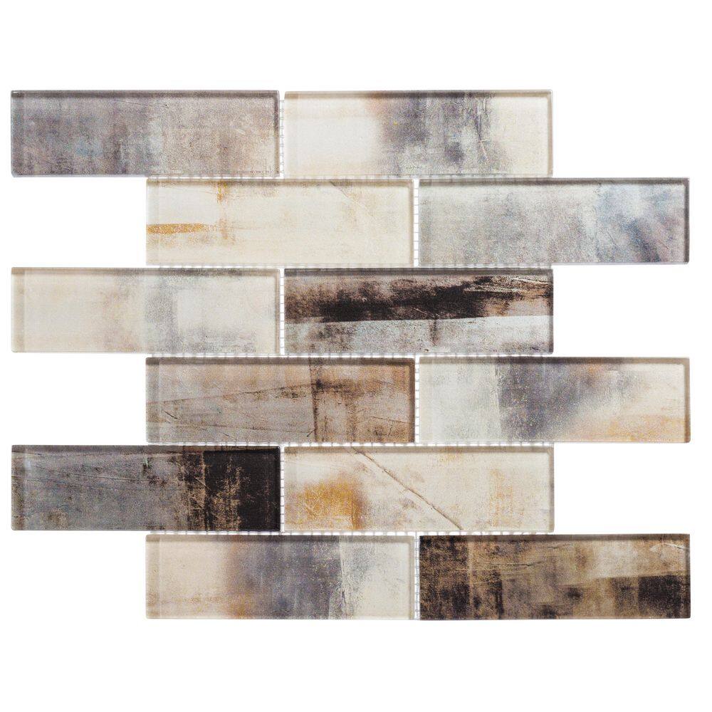 ANDOVA Migdal Camelot Brown/Cream/Gray 11.75 in. x 12 in. Smooth Glass Mosaic Wall Tile (4.9 sq. ft./Case)