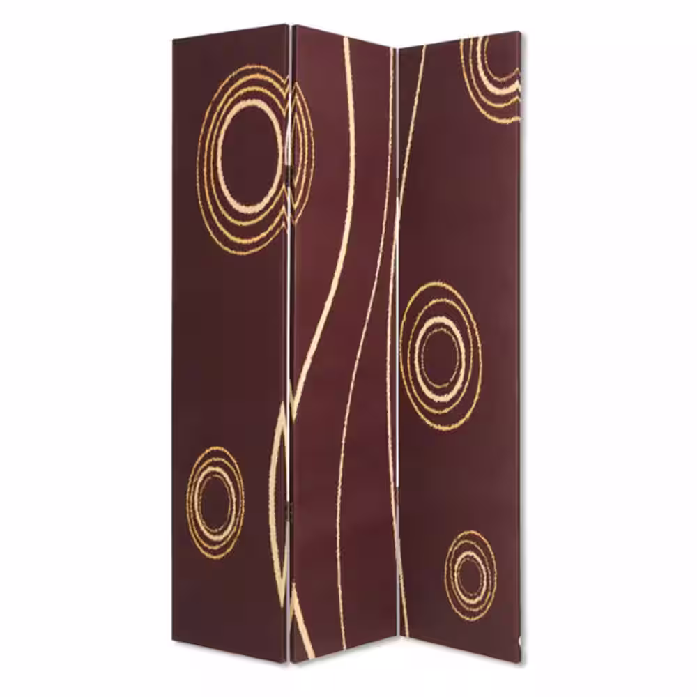 Benjara Brown and Yellow 3-Panel Foldable Canvas Room Divider with Circle Design