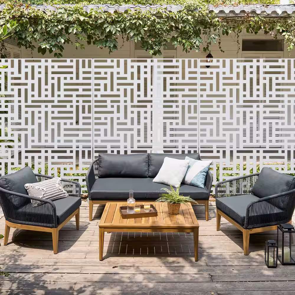 None 76 in. H x 47.2 in. W Metal Patio Privacy Screen Fence Privacy Screen Decorative Outdoor Divider (White)
