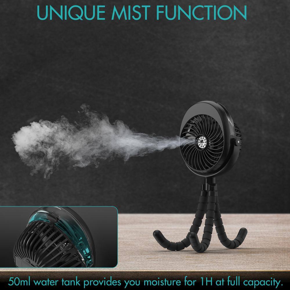 panergy 2500mAh Battery Powered Personal Misting Fan in Black, with Flexible Tripod, 3 Speed 270Â° & 360Â° Rotatable