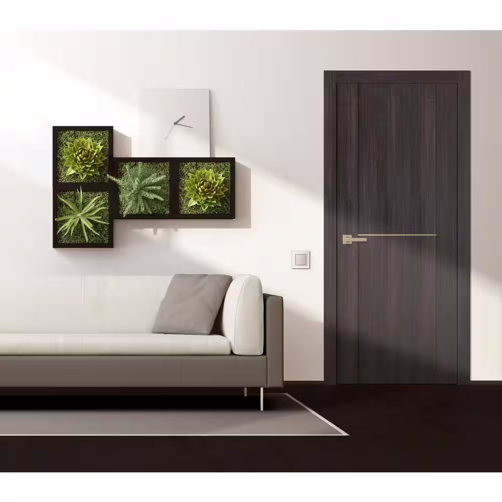 Belldinni Vona 01 1H Gold 36 in. x 80 in. Right-Handed Solid Core Veralinga Oak Textured Wood Single Prehung Interior Door