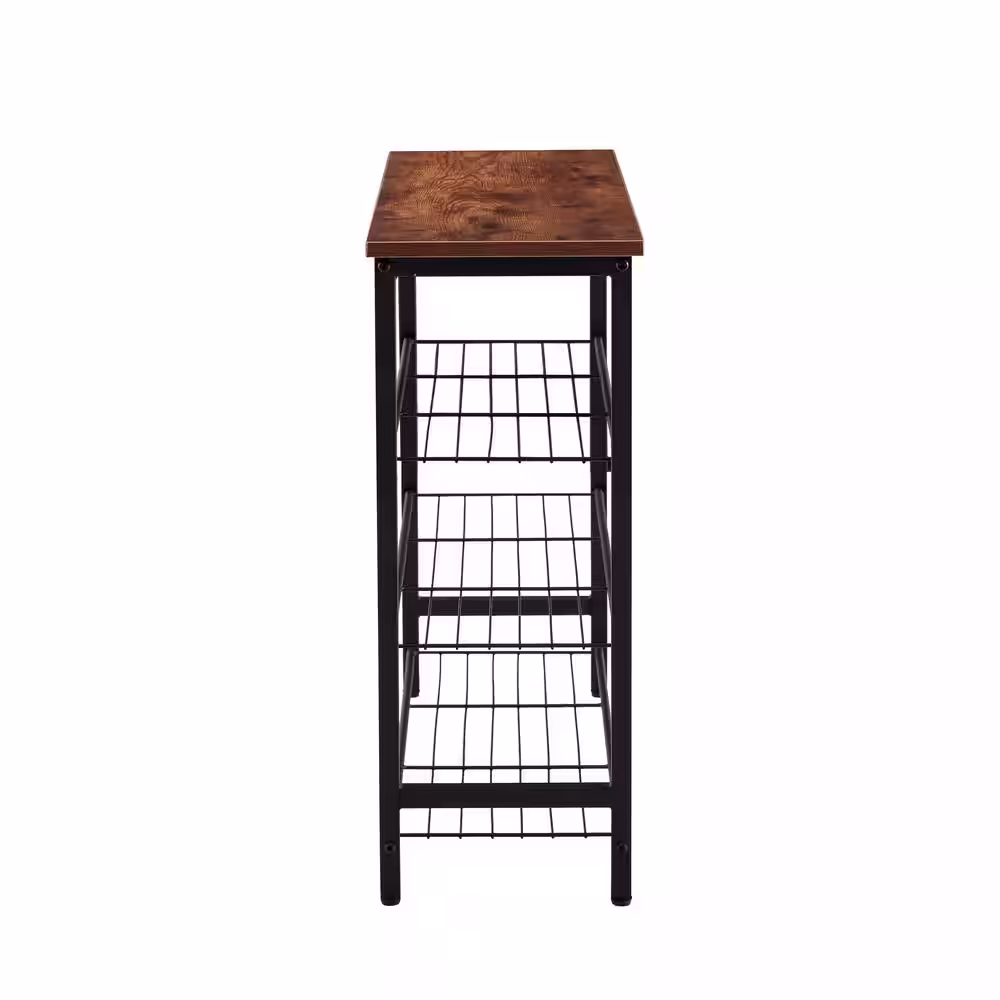 maocao hoom 26.75 in. H x 31.49 in. W 20-Pair Black Metal and Wood Shoe Rack Multifunctional Storage Shelf with Brown MDF Top Board
