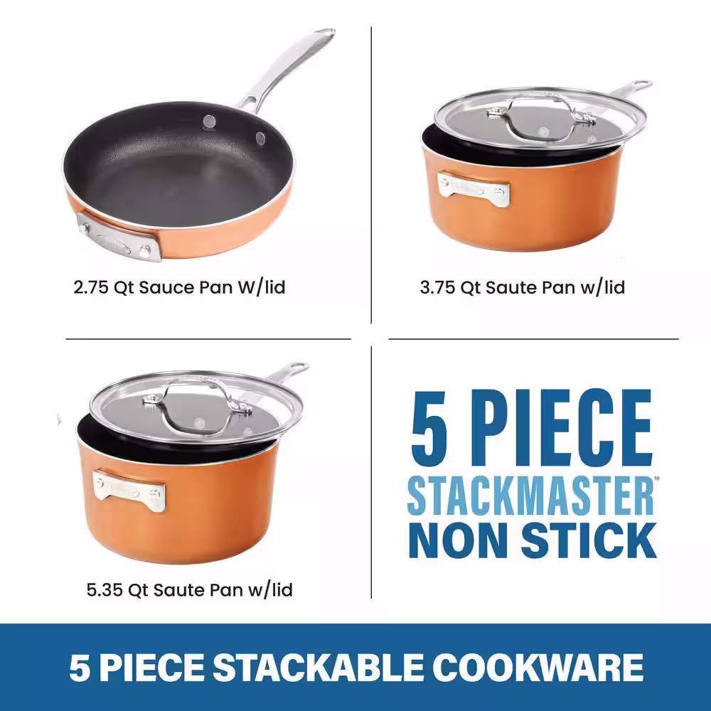 Gotham Steel StackMaster 5-Piece Aluminum Ultra-Nonstick Cast Textured Ceramic Coating Cookware Set