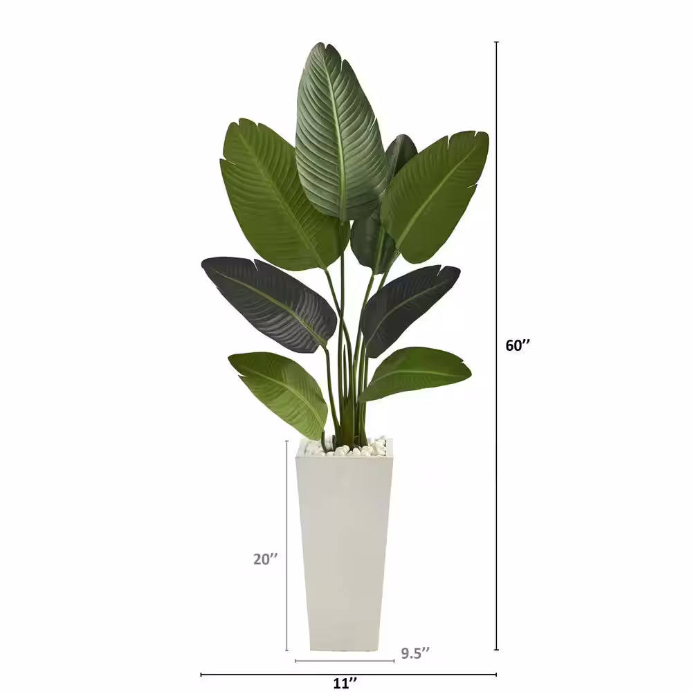 Nearly Natural 5 ft. Travelers Palm Artificial Tree in Tall White Planter