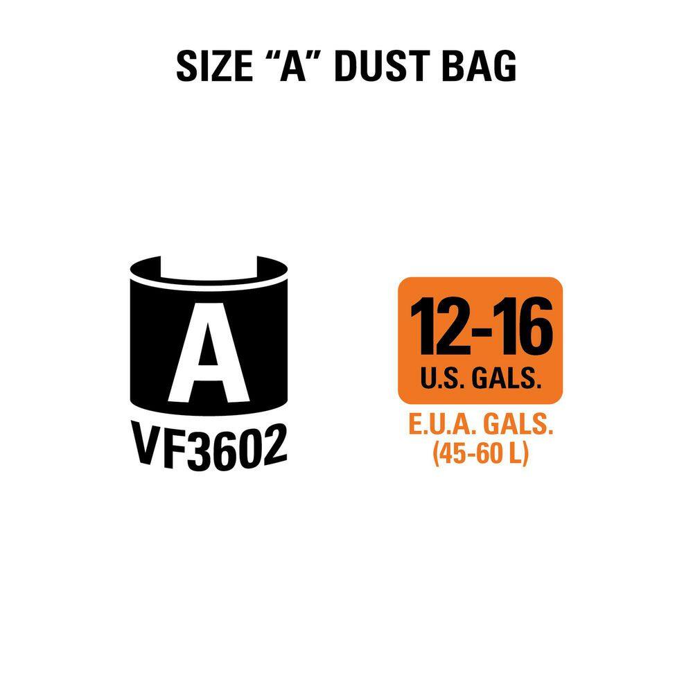 RIDGID Wet/Dry Vac Premium Cyclonic Dry Pick-up Only Dust Bags for Select 12 to 16 Gallon RIDGID Shop Vacuums, Size A (24-Pack)