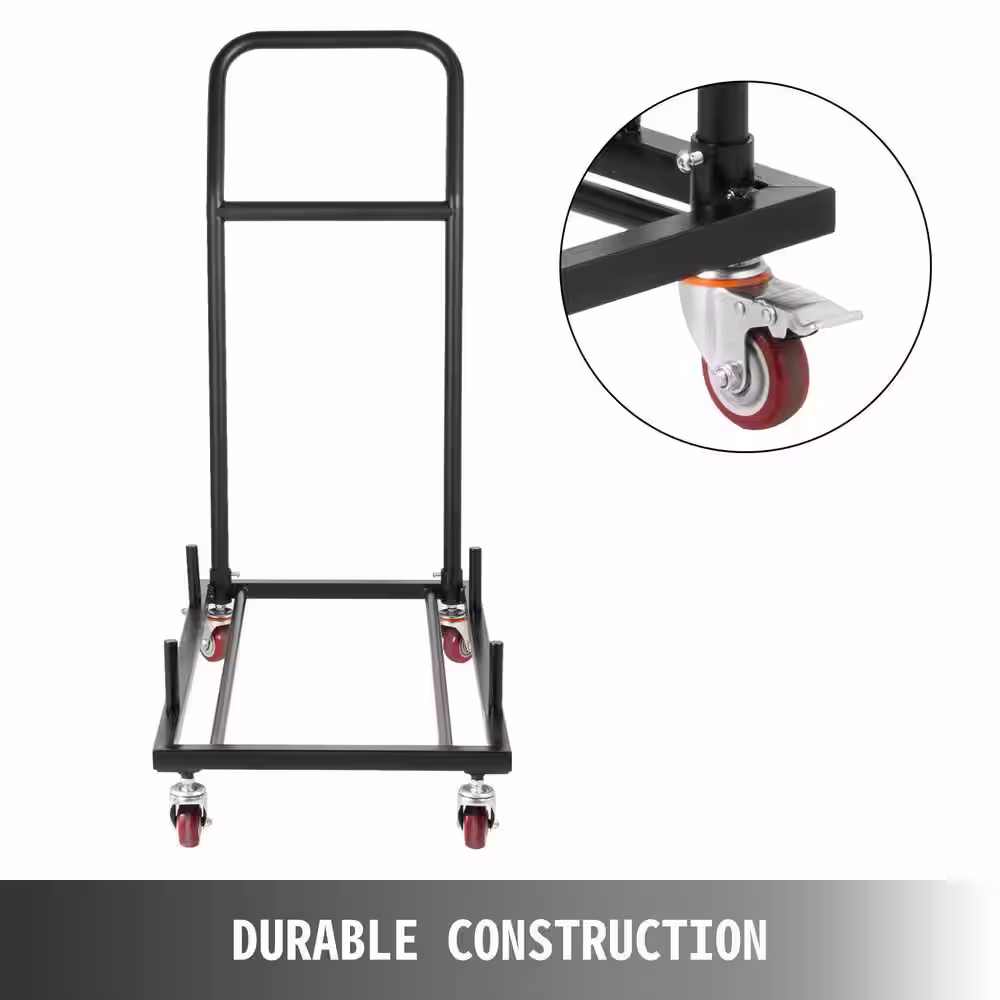 VEVOR Black Folding Chair Dolly 2-Swivel Casters with Brakes and 2-Fixed Straight Casters L-Shaped Folding Chair Storage Cart