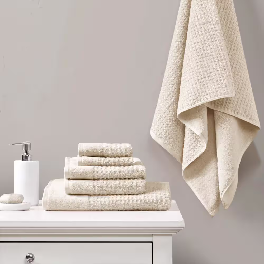 Madison Park Spa Waffle 6-Piece Taupe Cotton Jacquard Antimicrobial Towels Set
