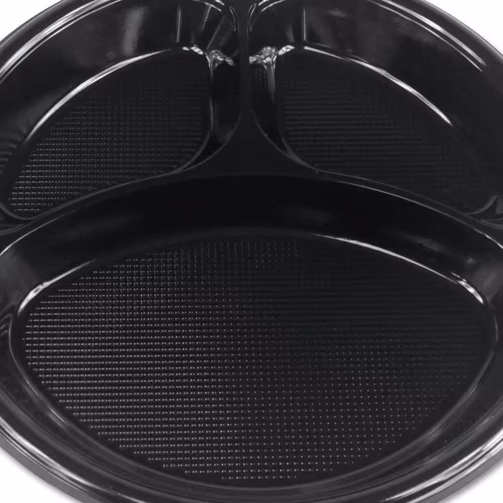 Boardwalk Hi-Impact 10 in. Black, Disposable Plastic Plates, 3-Compartment (500-Carton)